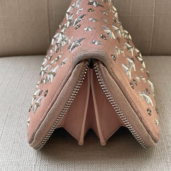 Jimmy Choo Clutch Nellie Star Studded Leather Zip Around Long Wallet Made Italy - Picture 10 of 12